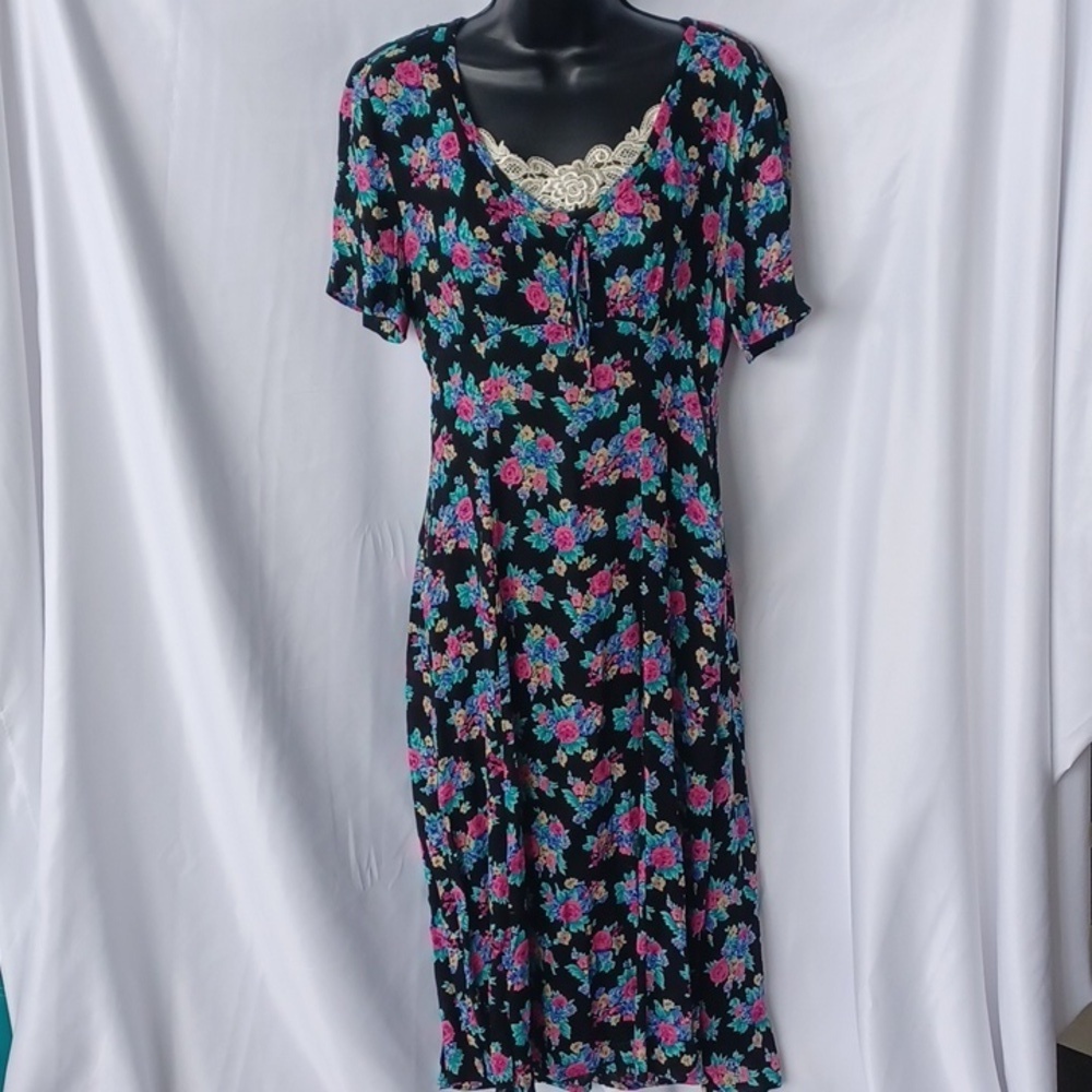 RJ Stevens Vintage floral dress, black, empire waist